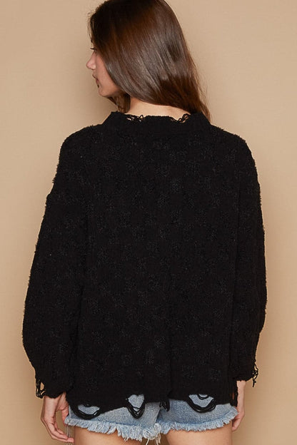 POL Cable Knit Cutout Long Sleeve Sweater.