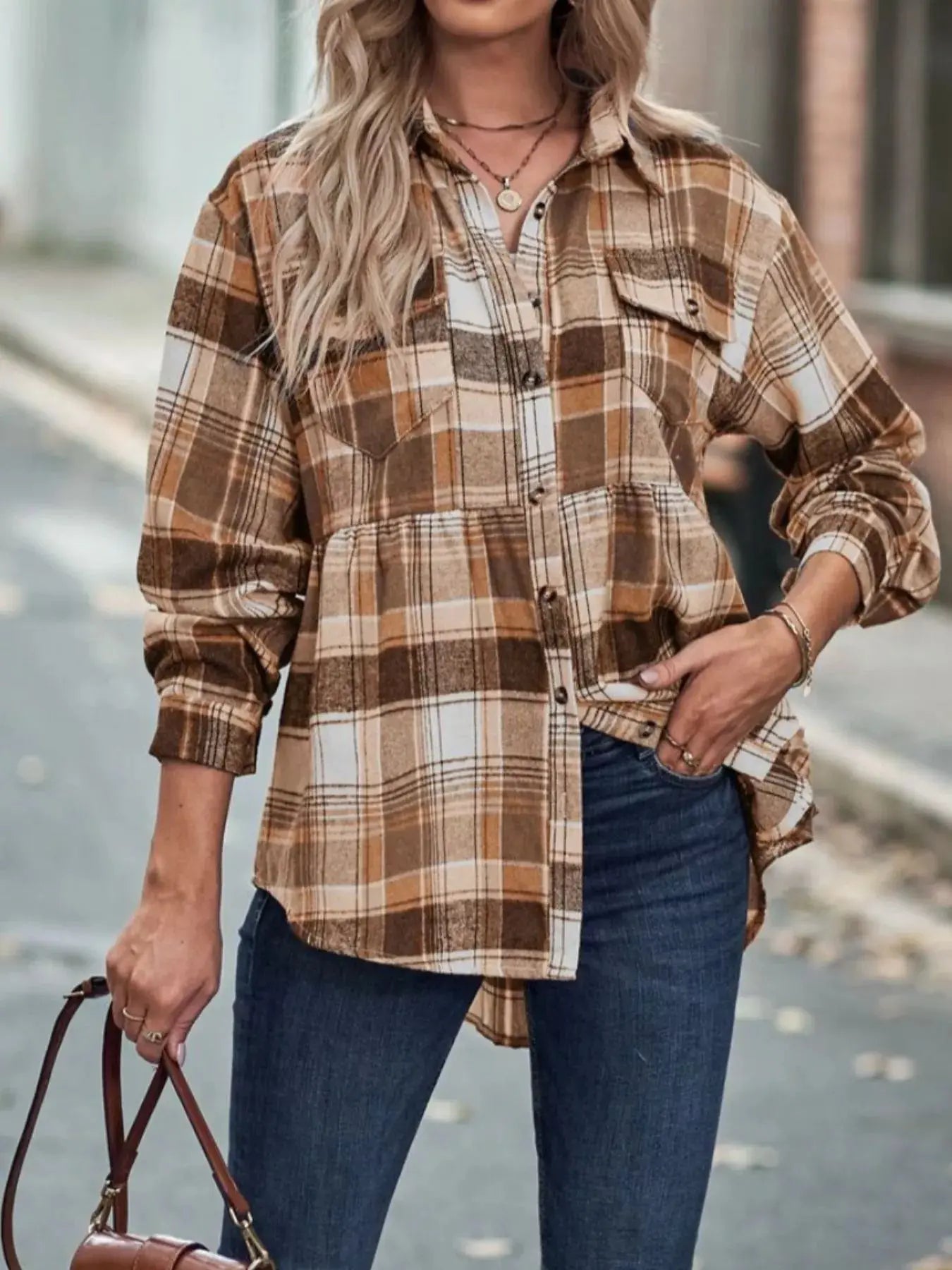 Plaid Button-Down Long Sleeve Shirt Simply Love