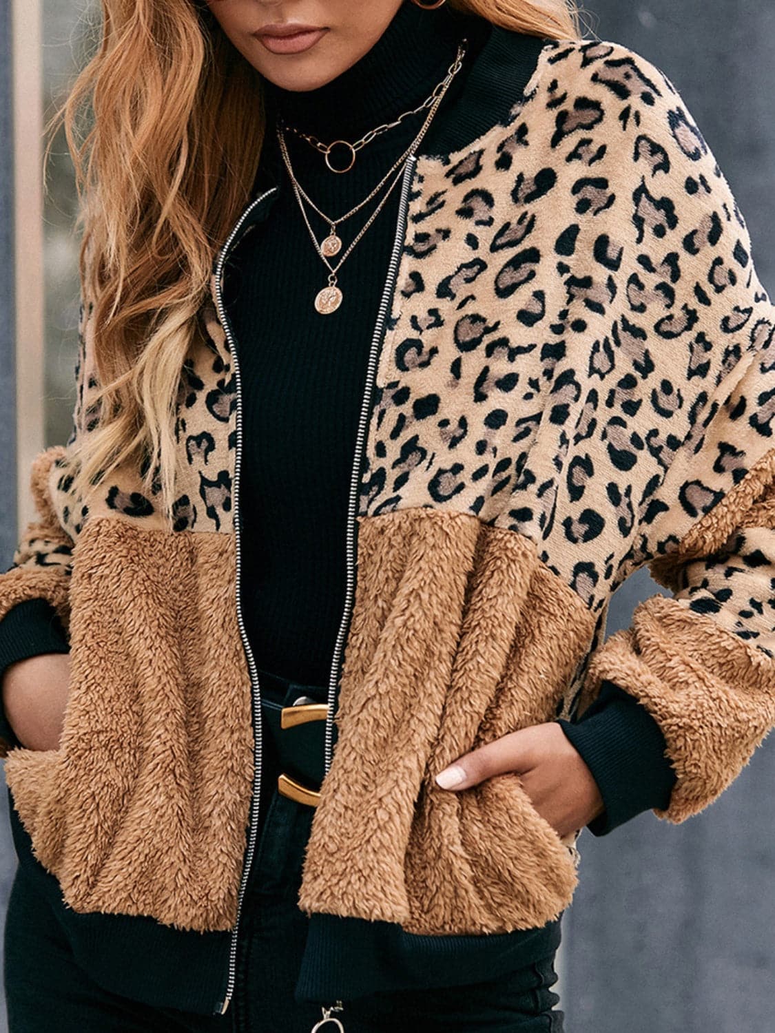 Leopard Zip Up Plush Jacket.