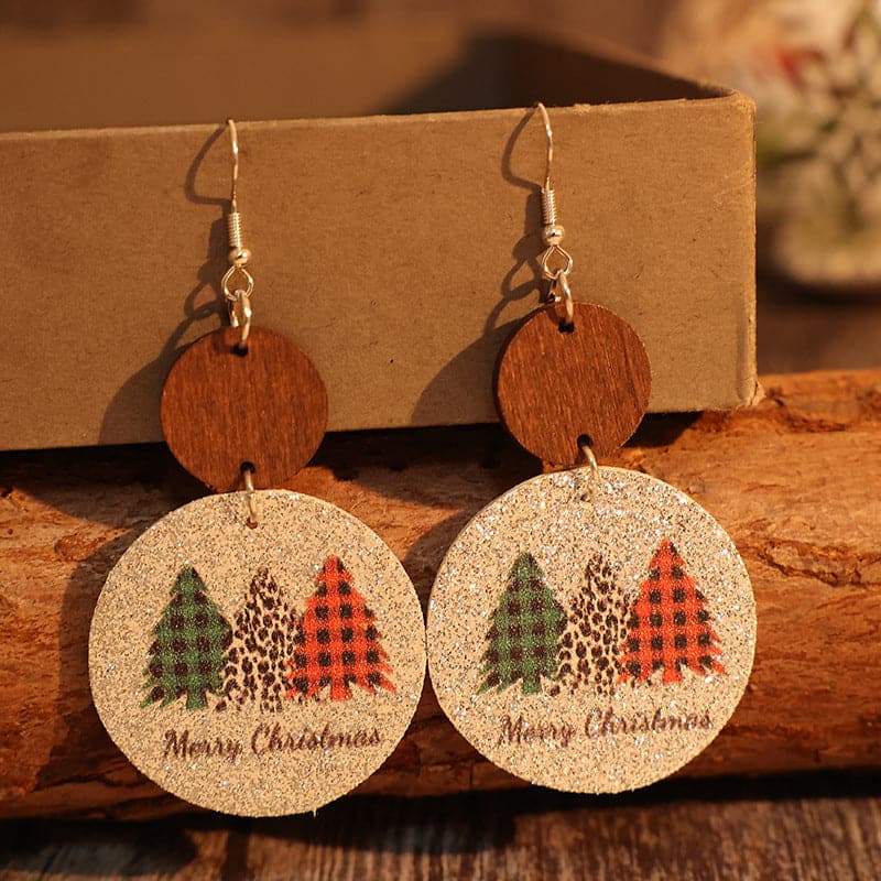 Festive PU leather Christmas tree earrings