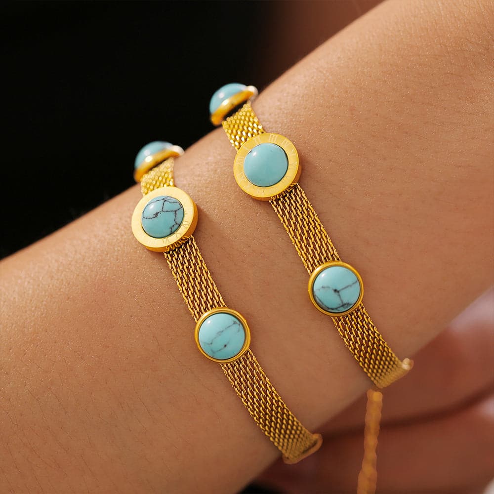 Elegant turquoise and gold-plated titanium bracelet