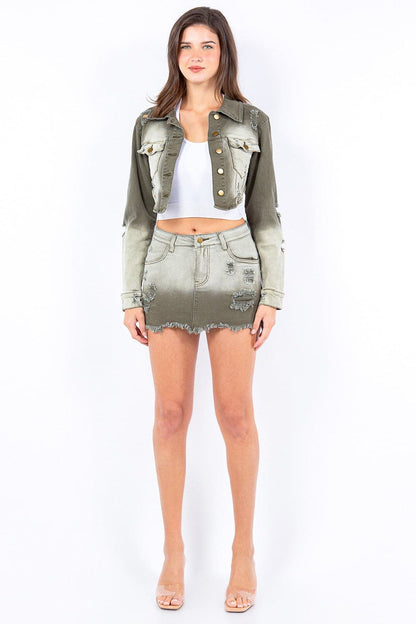 Distressed ombre cropped jacket