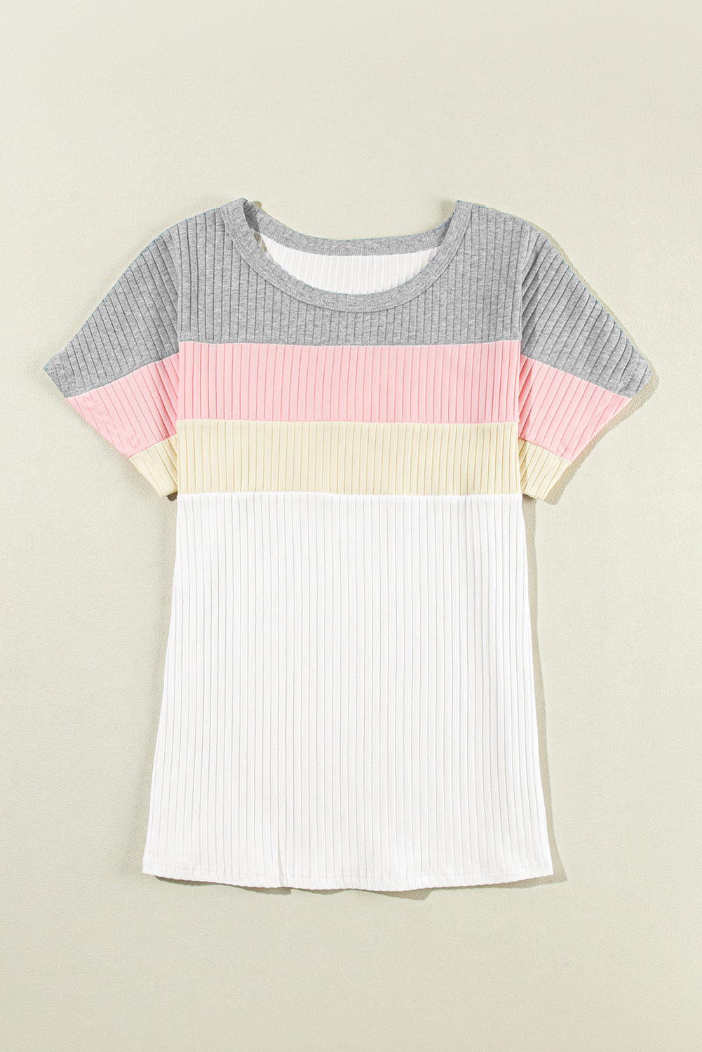 Chic white ribbed color block tee with patchwork design