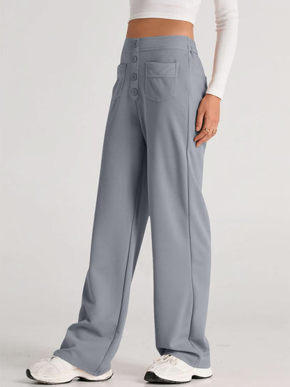 High Rise Wide Leg Trousers with Pockets