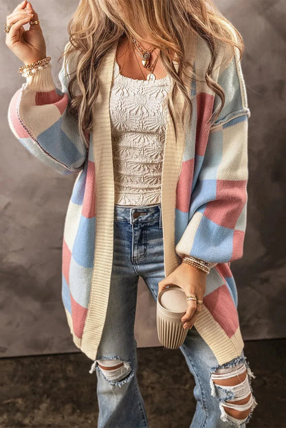 Chic Color Block Cardigan - Open Front