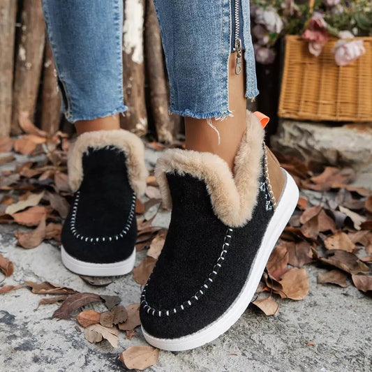 Cozy Fur Trimmed Slip Ons Suede And Rubber Flats Warm Winter Shoes Simply Love