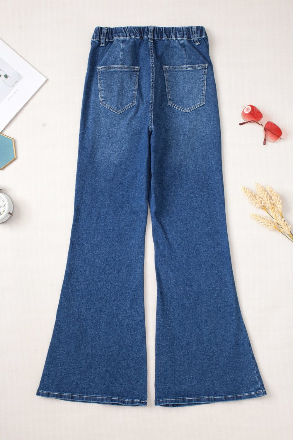 Elastic Waist Bootcut Jeans with Pockets.