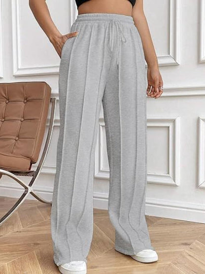 Versatile drawstring wide-leg trousers with convenient pockets