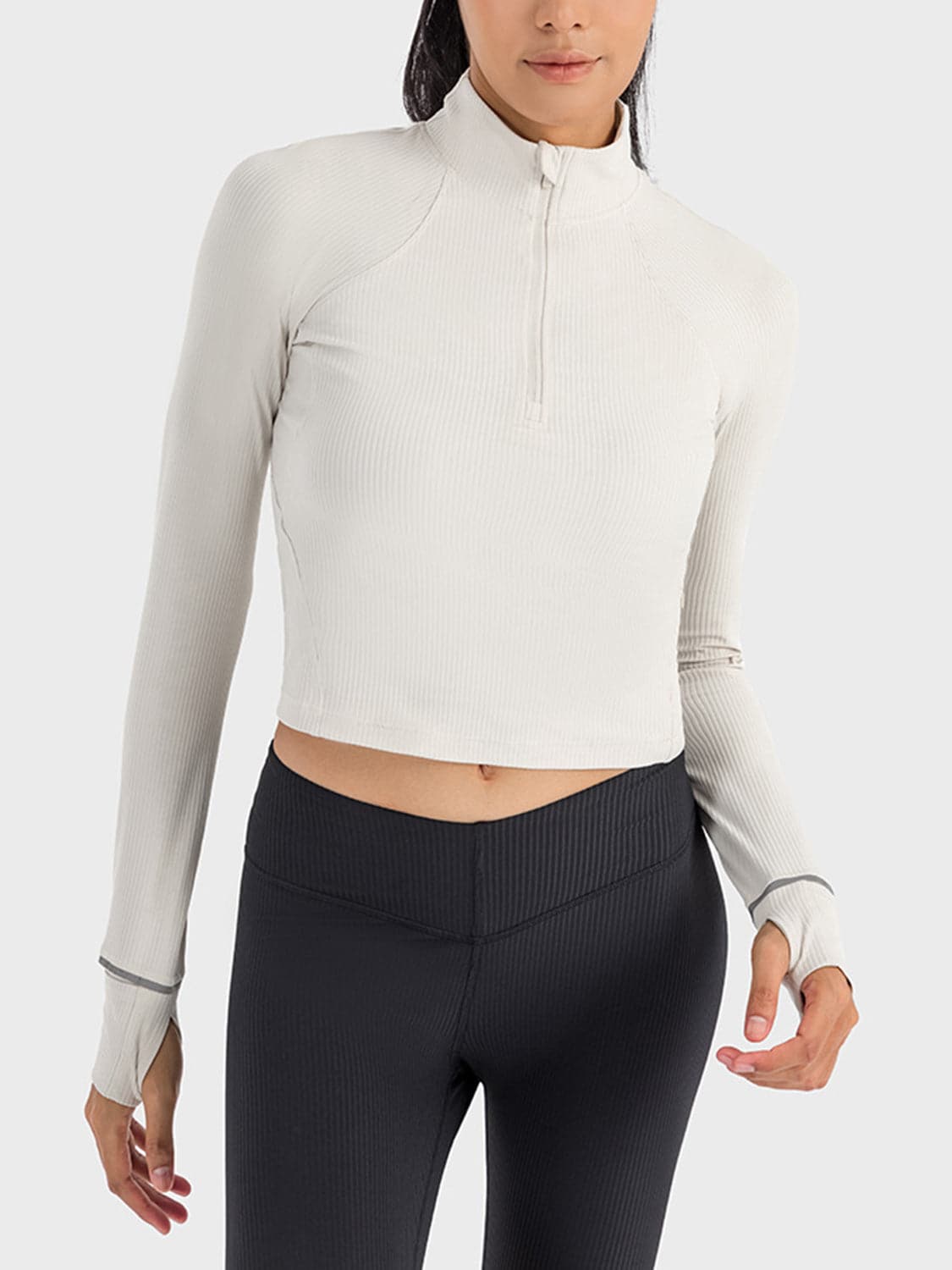 Mock Neck Half Zip Long Sleeve Sport Top.