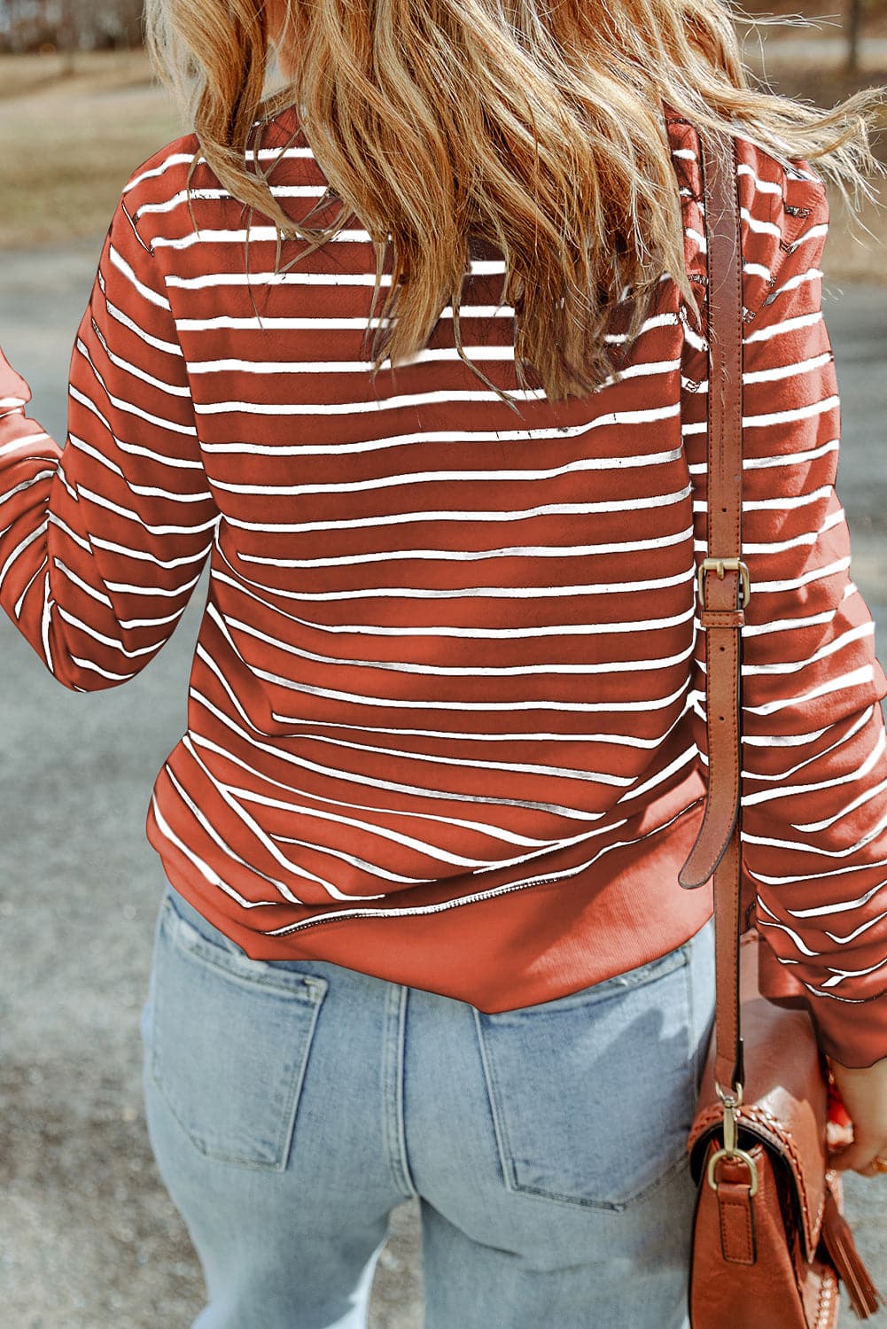 Striped Round Neck Long Sleeve Sweatshirt.