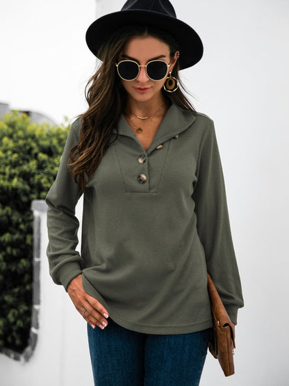 Chic half button long sleeve top