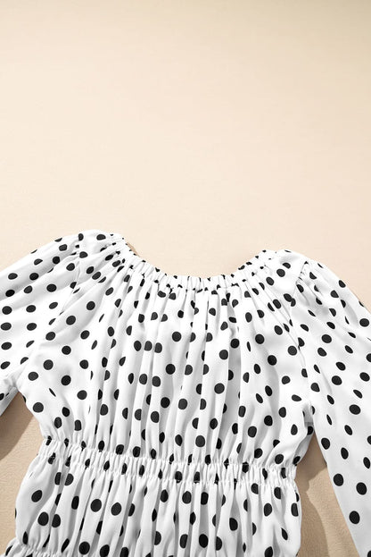 Chic Black Polka Dot Puff Sleeve Peplum Top with Bow Detail