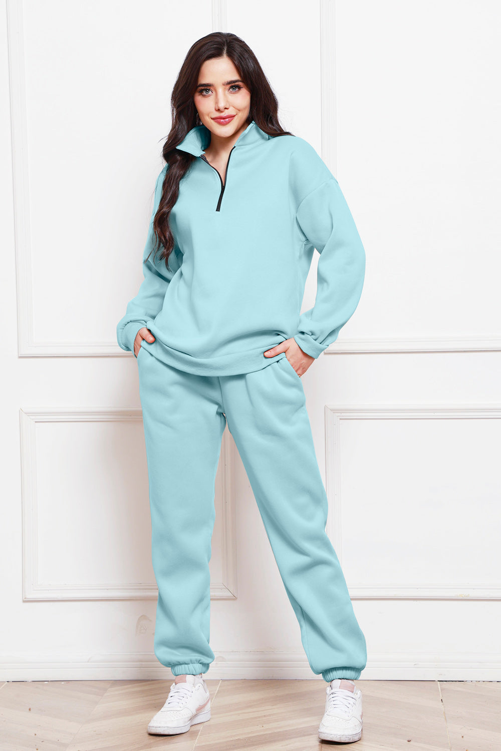 Half Zip Long Sleeve Sweatshirt and Pants Set Coco’s Tee Boutique