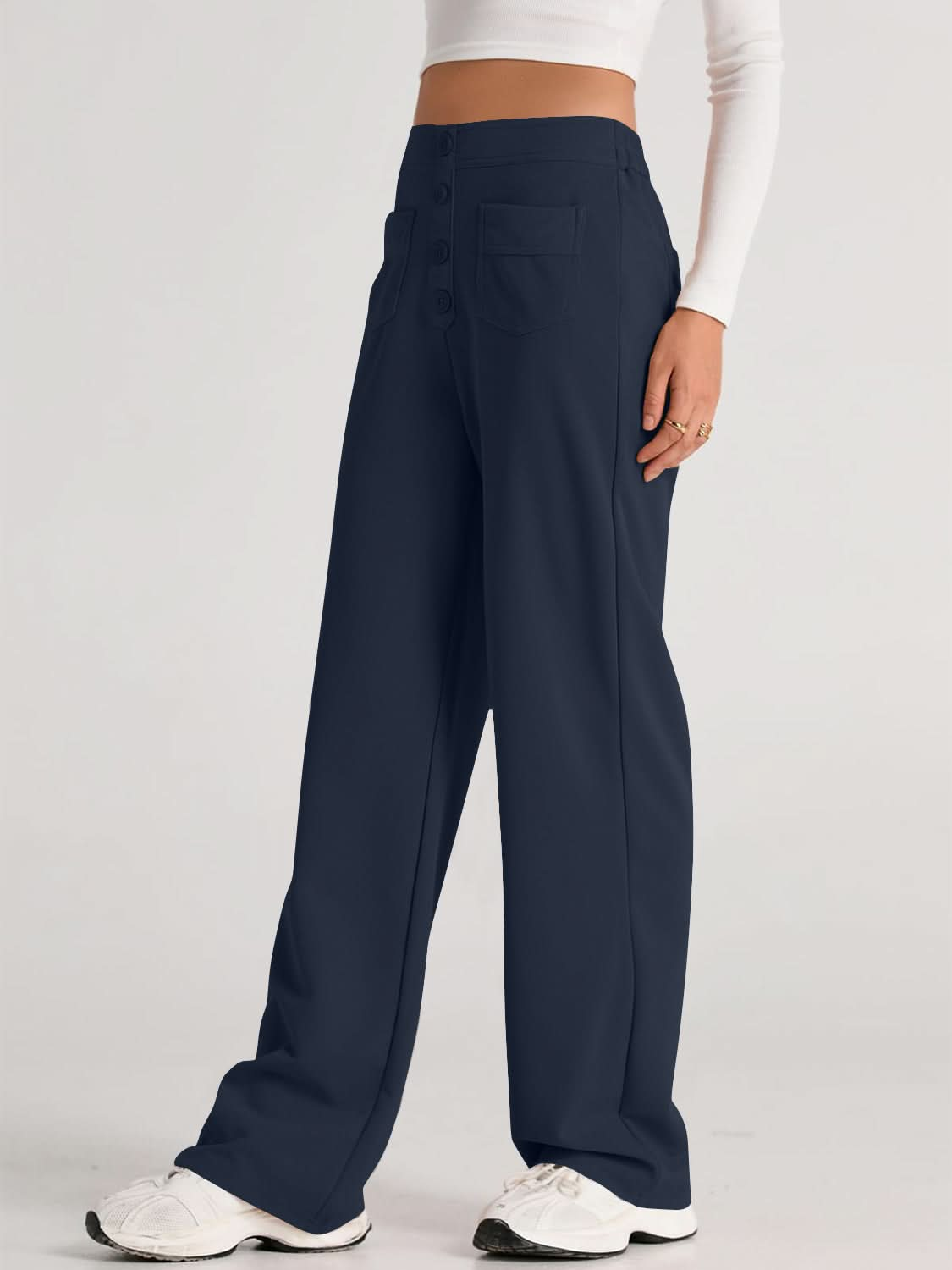 High Rise Wide Leg Trousers with Pockets