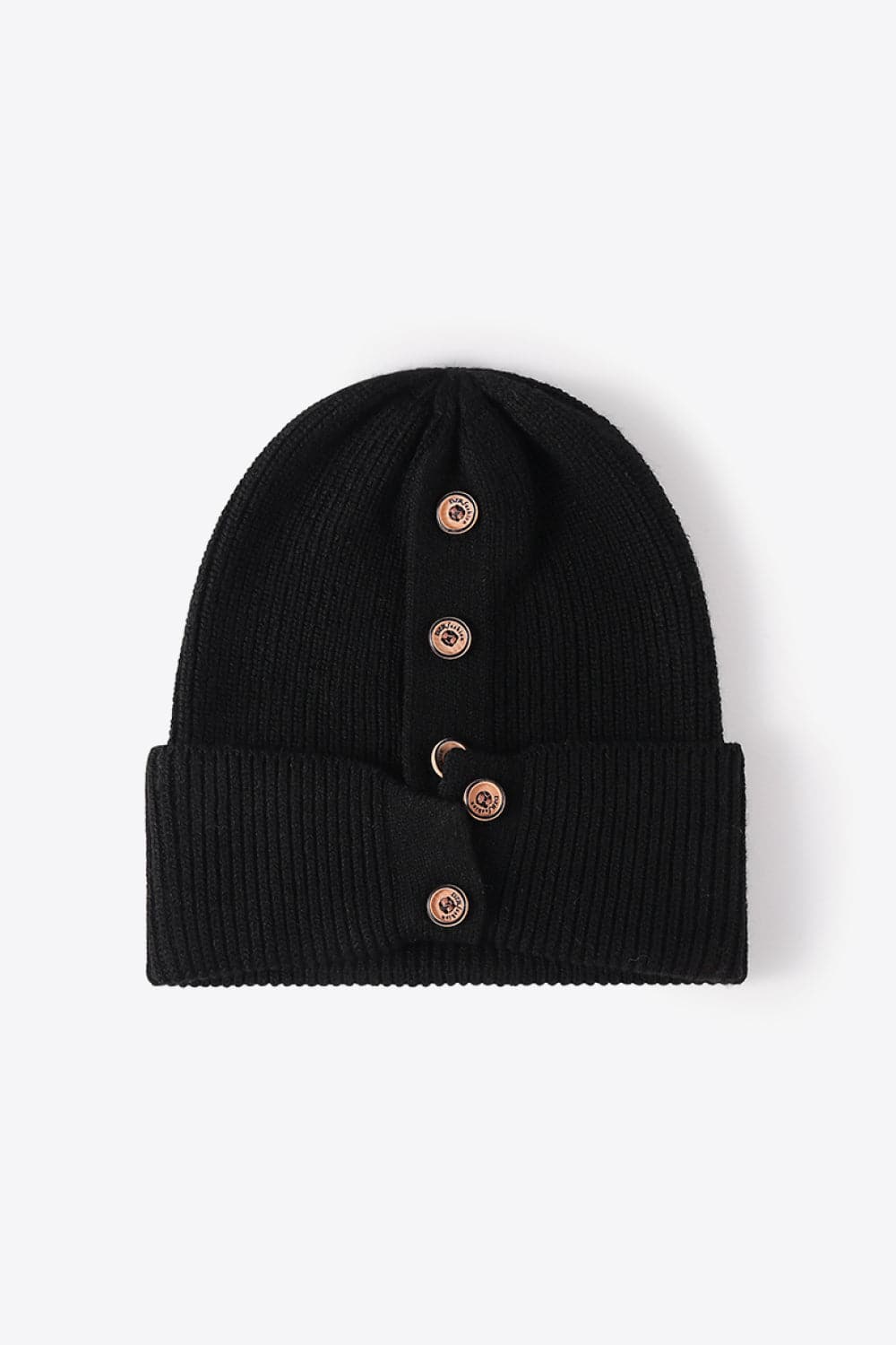 Button Detail Rib-Knit Cuff Beanie.