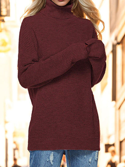 Turtleneck Drop Shoulder Long Sleeve Sweater.