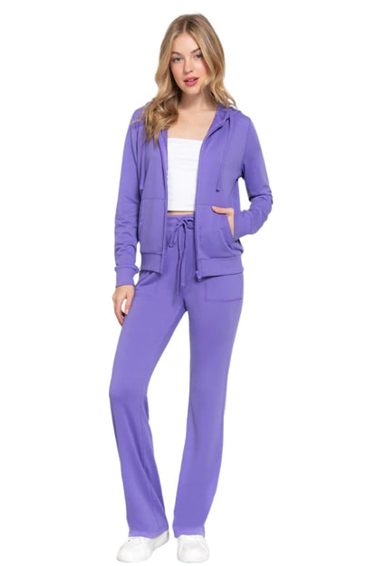 ACTIVE BASIC French Terry Zip Up Hoodie and Drawstring Pants Set.