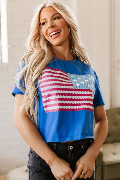 Teal American Flag Crew Neck Short Sleeve Tee