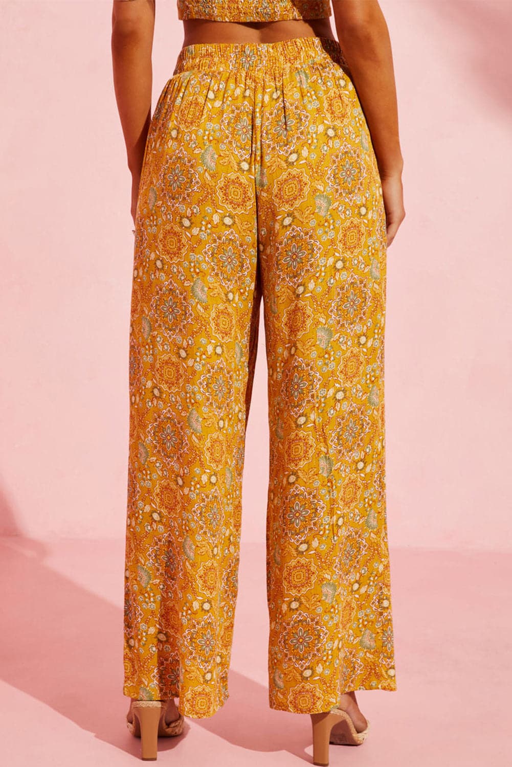 Pocketed Floral Wide Leg Pants.