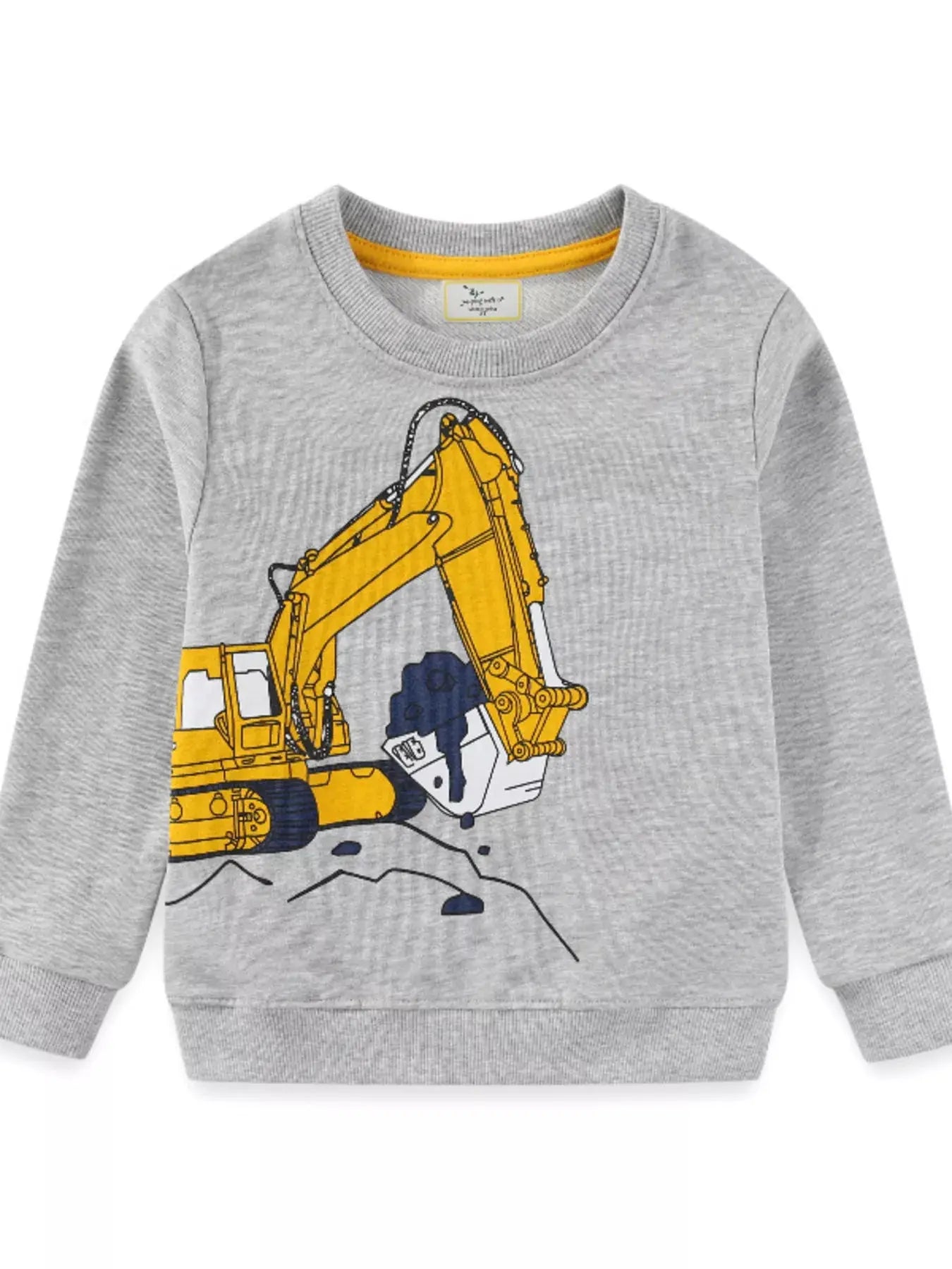 Grey Kids Excavator Graphic Crew Neck Sweatshirt Cotton Blend Simply Love
