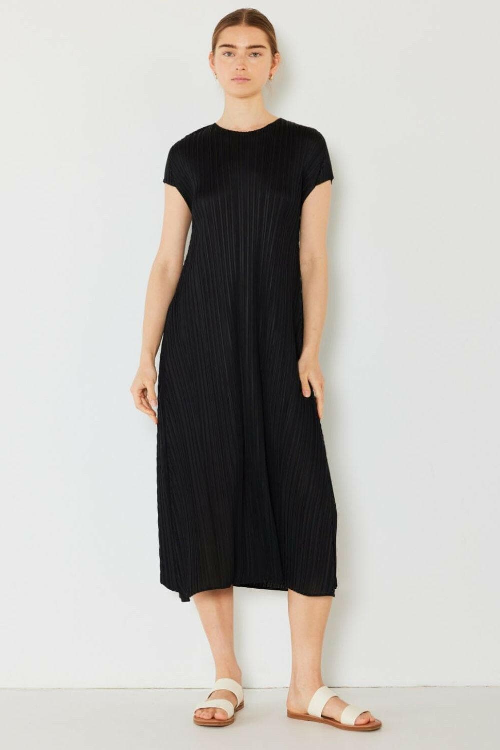 Marina West Swim Pleated Cap Sleeve A-Line Dress.