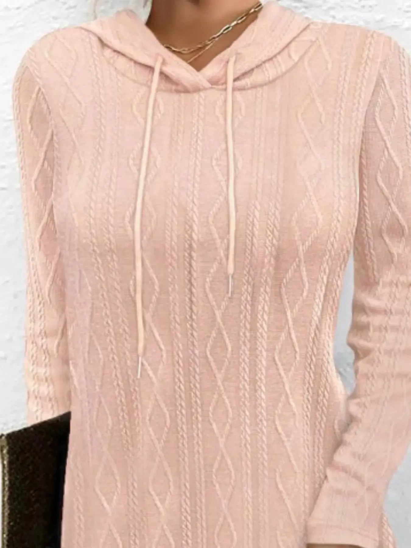 Casual Long Sleeve Hooded Cable Knit Dress With Drawstring Slit Simply Love