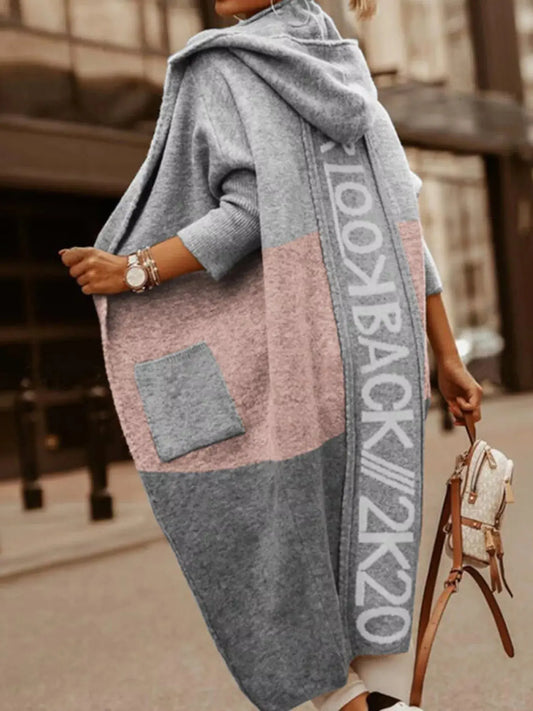 Full Size Hooded Color Block Open Front Cardigan Plus Size Simply Love