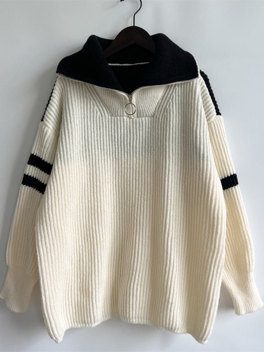 Ribbed Two-Tone Half Zip Sweater.