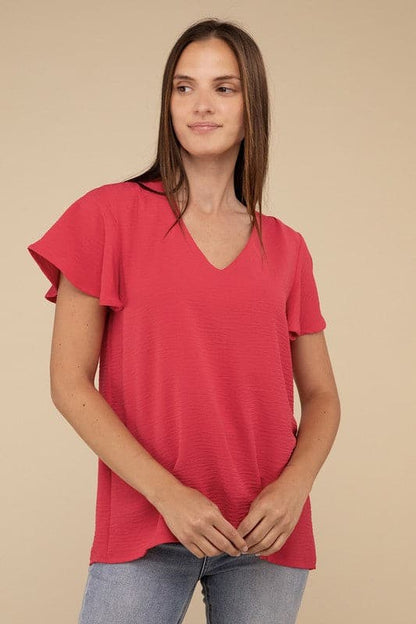 Woven Airflow Flutter Sleeve Top.