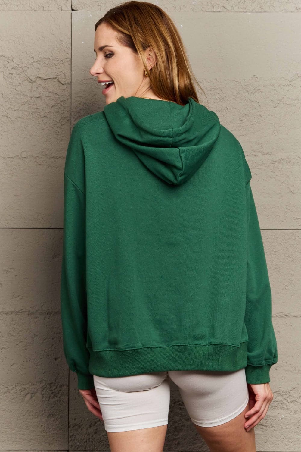 Chic long sleeve dropped shoulder hoodie with pockets