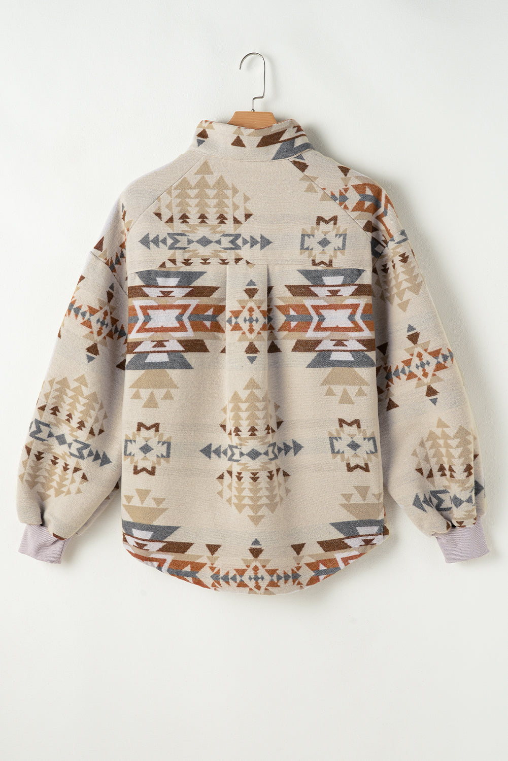 Chic apricot Aztec collared sweatshirt with flap pockets