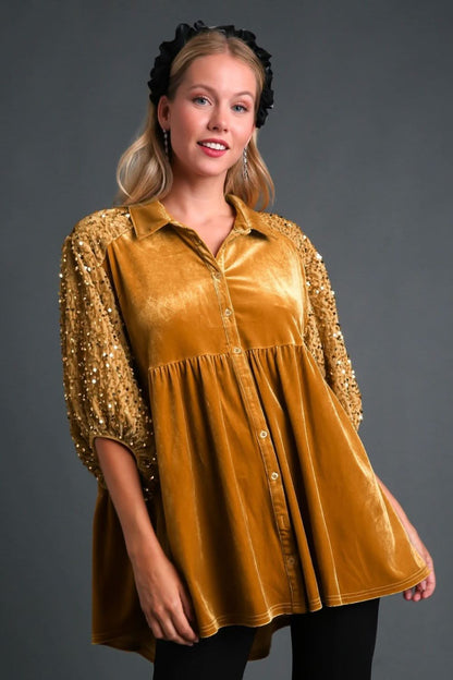 Sparkling Tiered Back Sequin Top with Half Sleeves