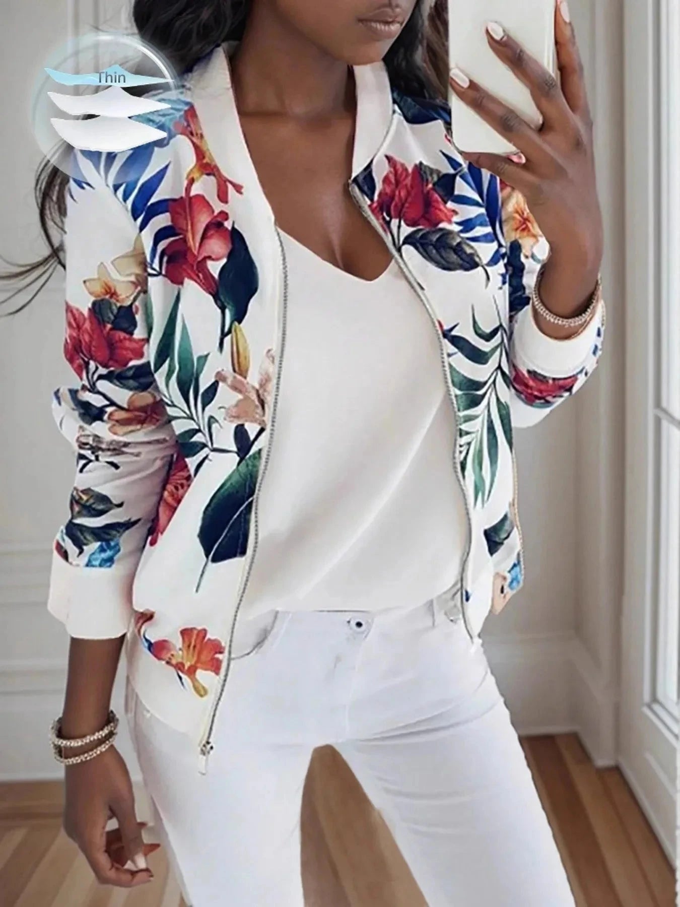 Printed Zip Up Long Sleeve Jacket Coco’s Tee Boutique