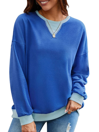 Contrast Round Neck Long Sleeve Sweatshirt.