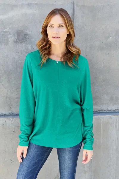 Double Take Full Size Round Neck Long Sleeve T-Shirt - Love Salve