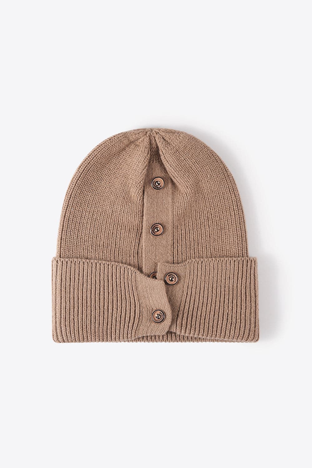 Button Detail Rib-Knit Cuff Beanie.