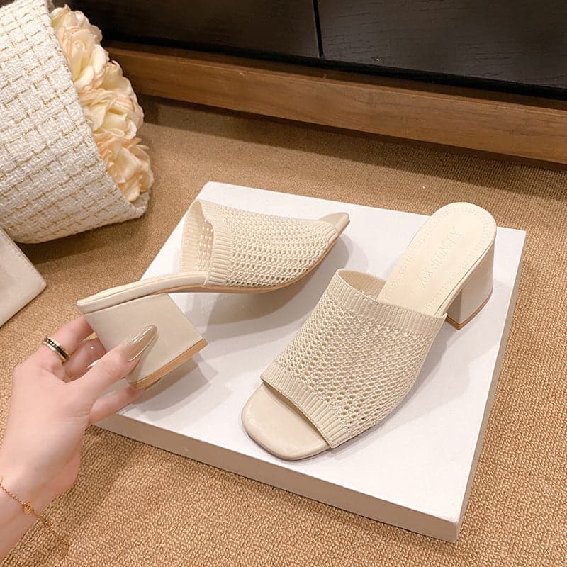 Block Heel Knit Sandals.