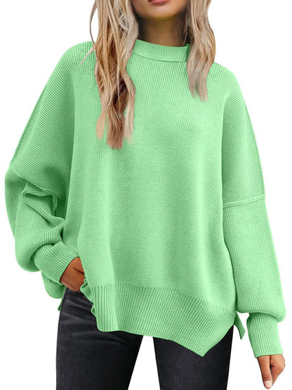 Dropped shoulder sweater with stylish slits