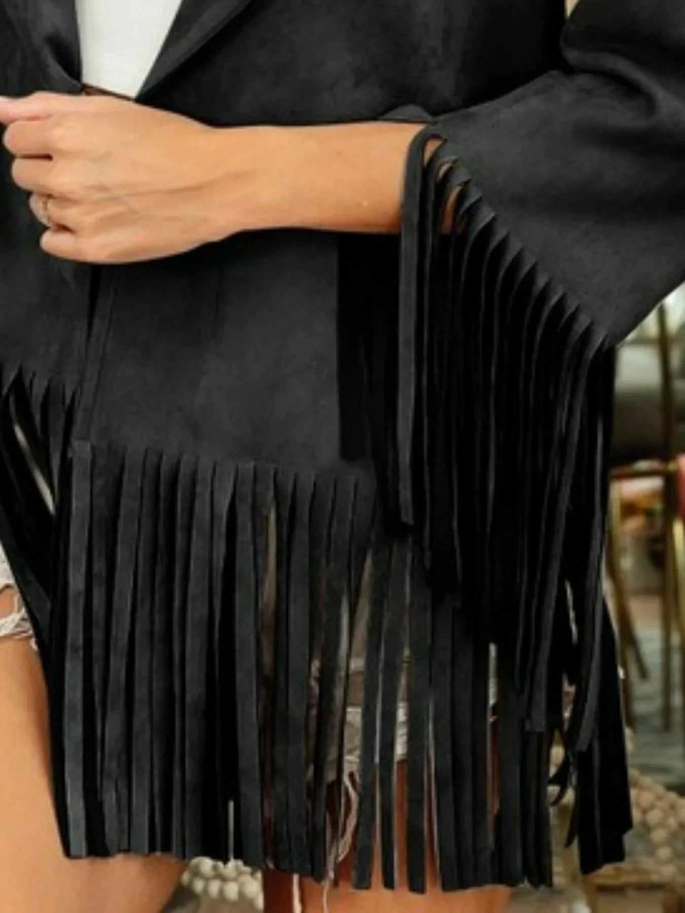 BiBi Suede Single Blazer with Fringed Hem Coco’s Tee Boutique