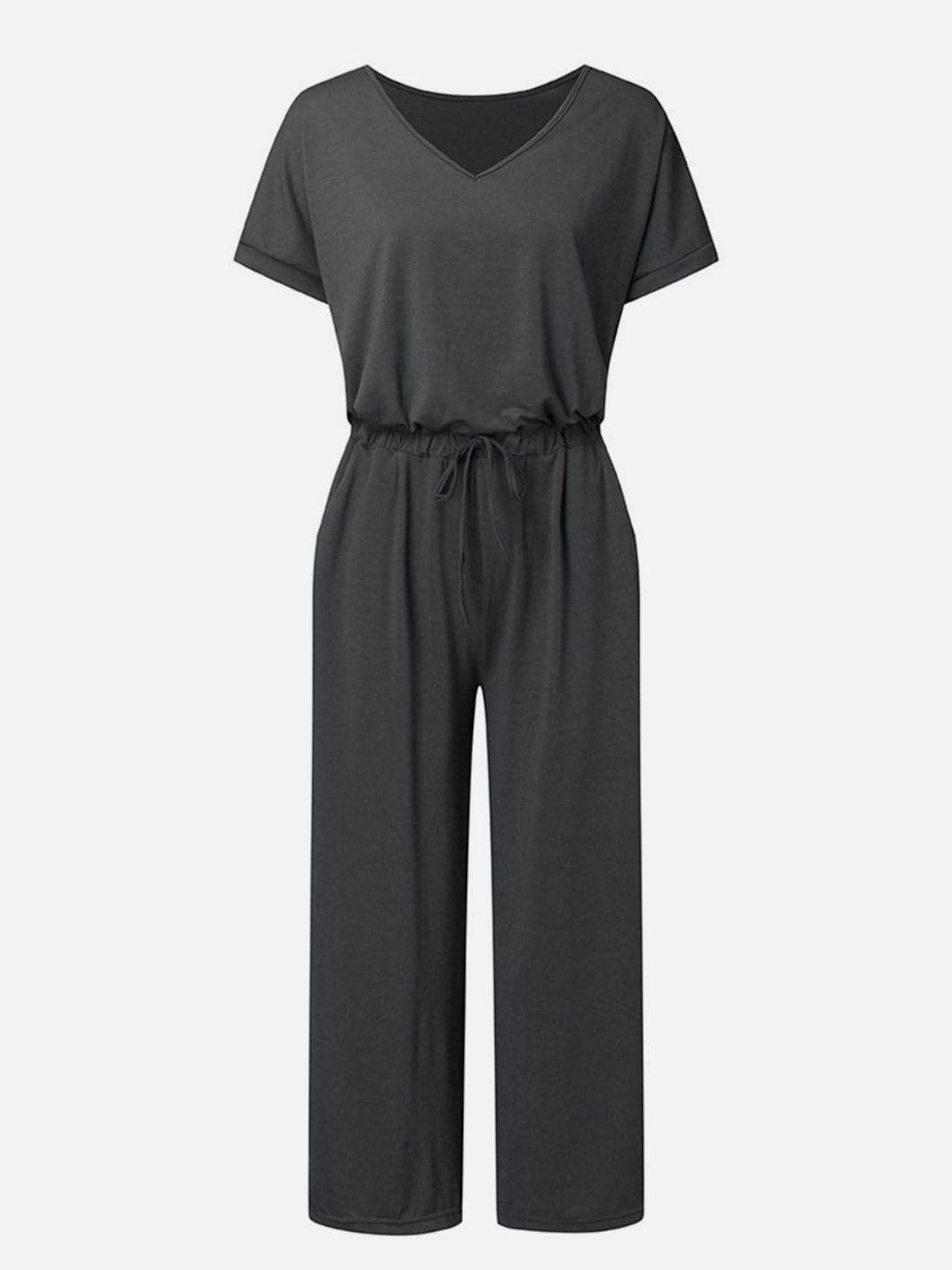 V-Neck Short Sleeve Jumpsuit.