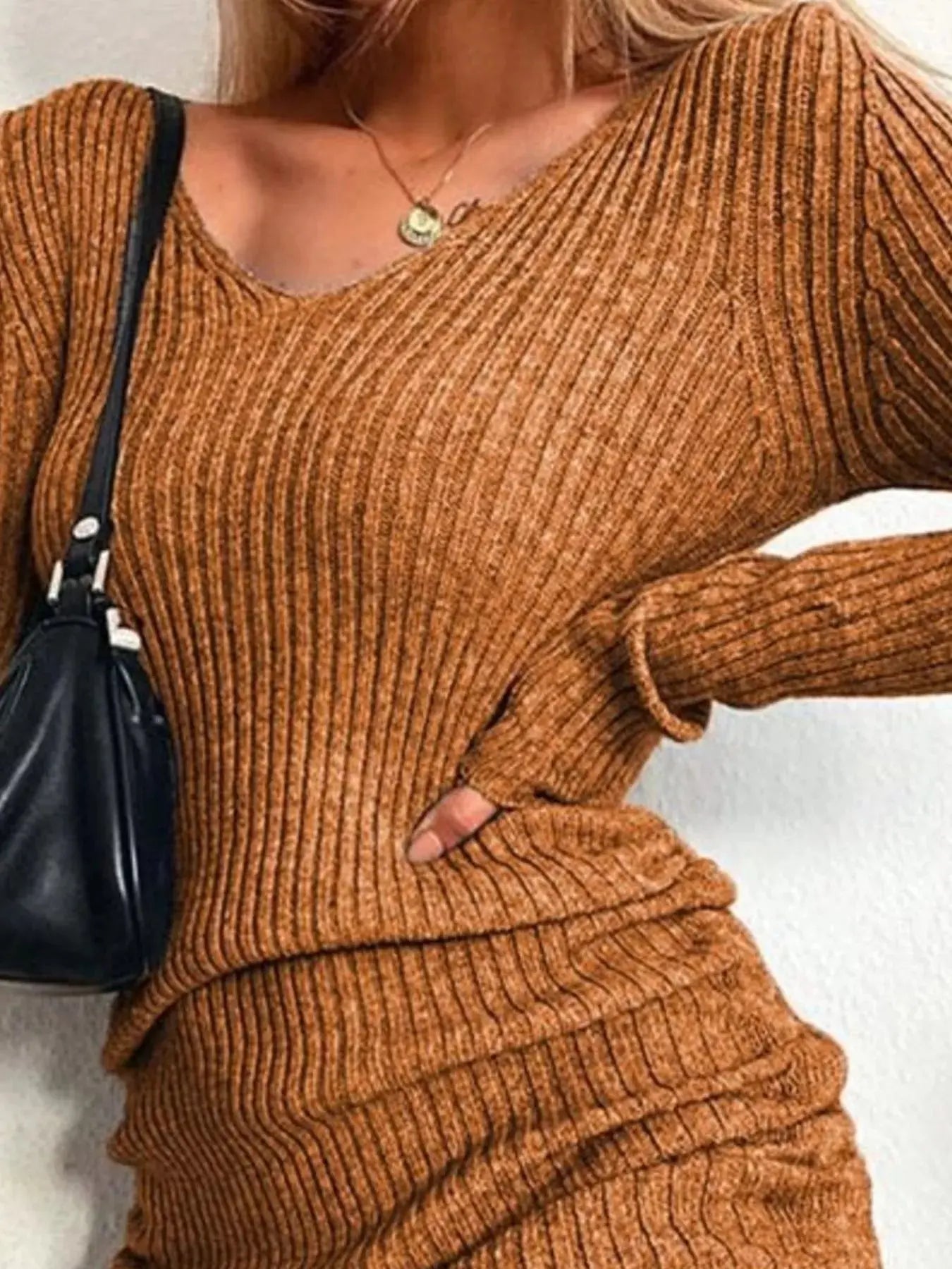 Full Size Ribbed Knit Drawstring Bodycon Sweater Dress Plus Size Simply Love