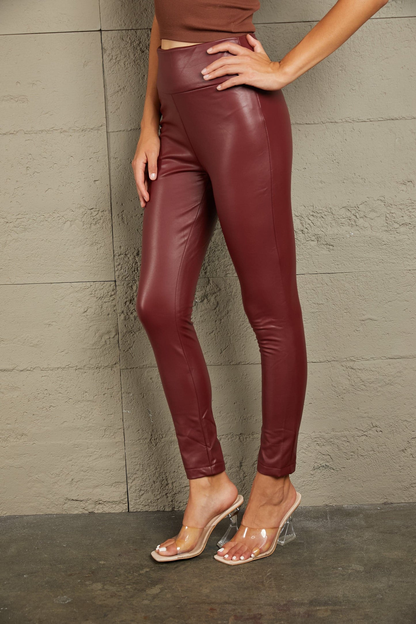 PU High Waist Straight Pants.