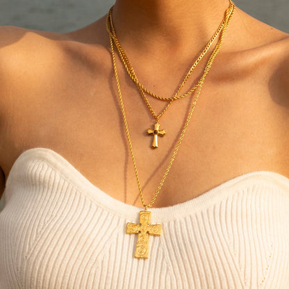 18K Gold-Plated Double Layered Cross Necklace.