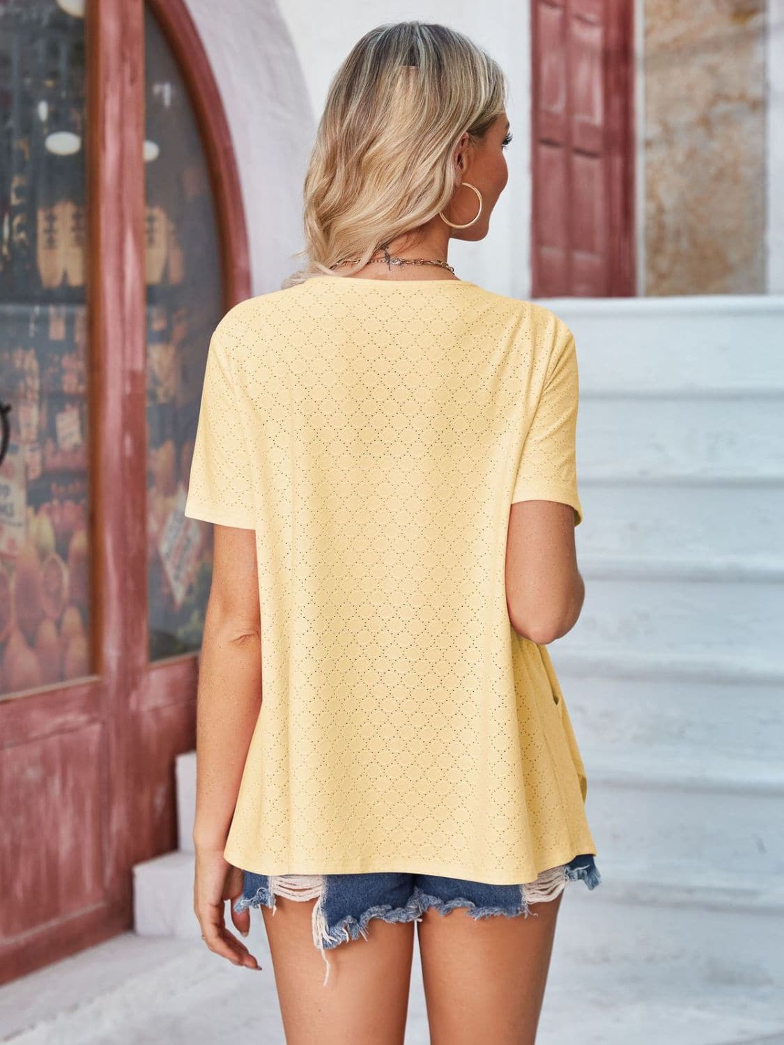 Eyelet Open Front Short Sleeve Cover Up.