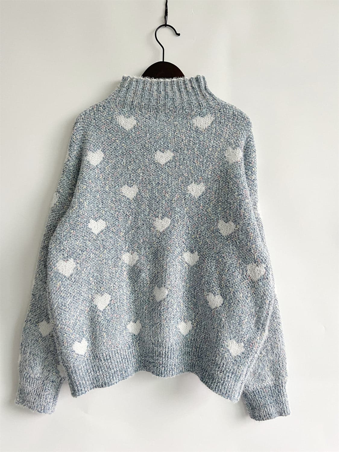 Heart Heathered Turtleneck Drop Shoulder Sweater.