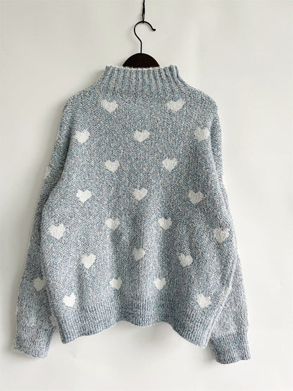 Heart Heathered Turtleneck Drop Shoulder Sweater.