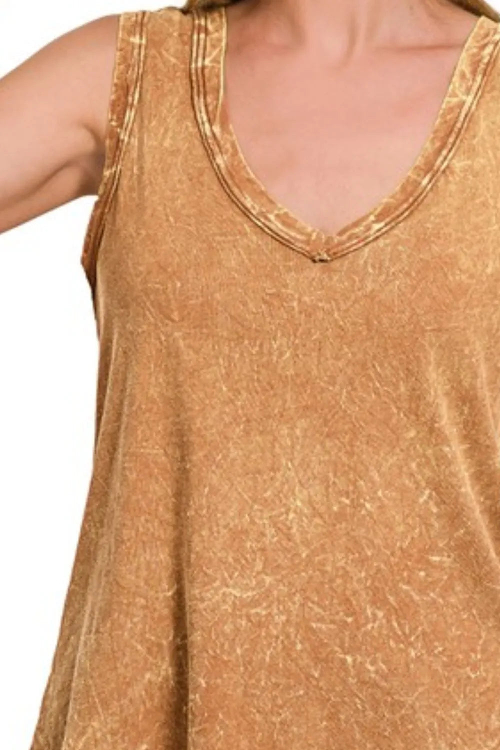 Zenana Crinkle Washed V-neck Sleeveless Top - Love Salve 