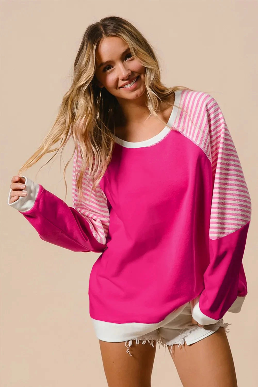 Striped Round Neck Long Sleeve Sweatshirt Coco’s Tee Boutique