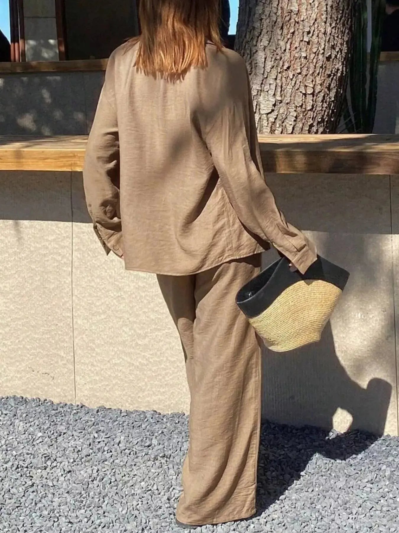 Full Size Relaxed Fit Button Up Shirt and Pants Two-Piece Set Plus Size Simply Love