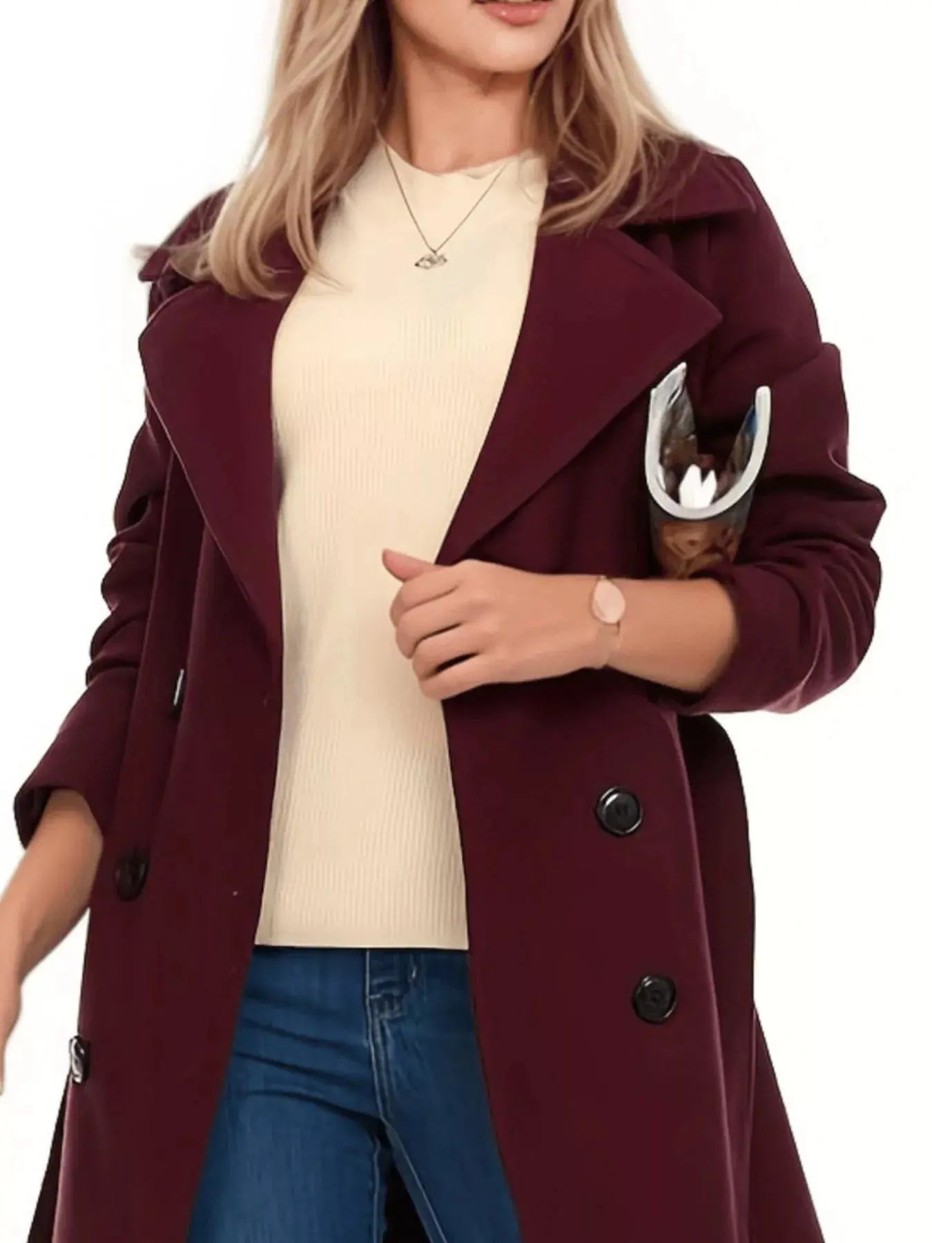 Double Breasted Long Sleeve Coat Simply Love